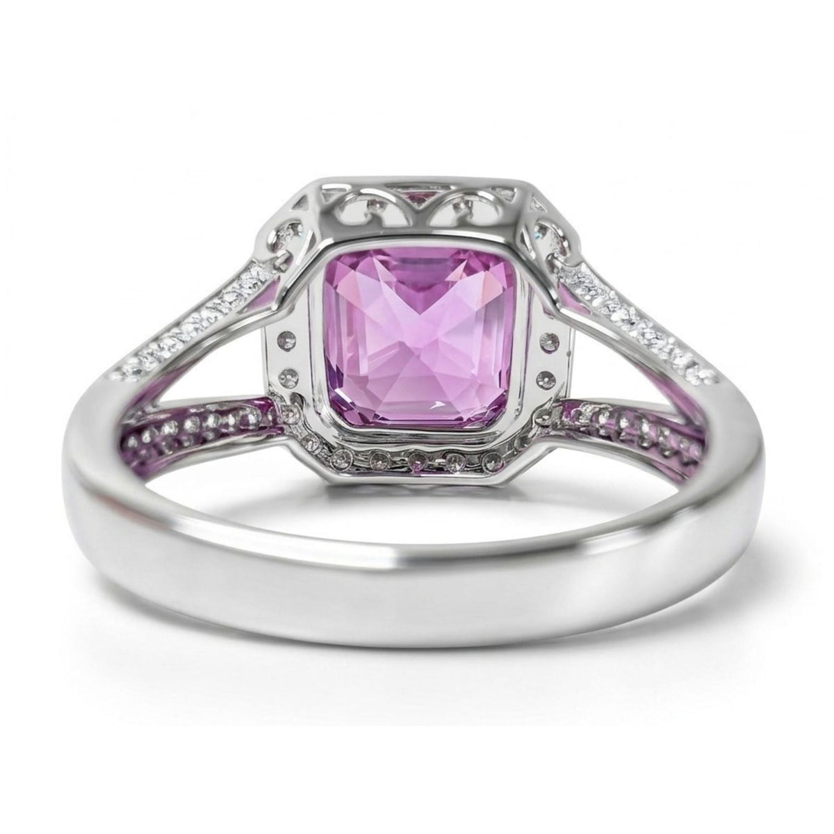 14K 8.03ct Asscher Cut Kunzite 0.98cttw VS White Diamond Ring