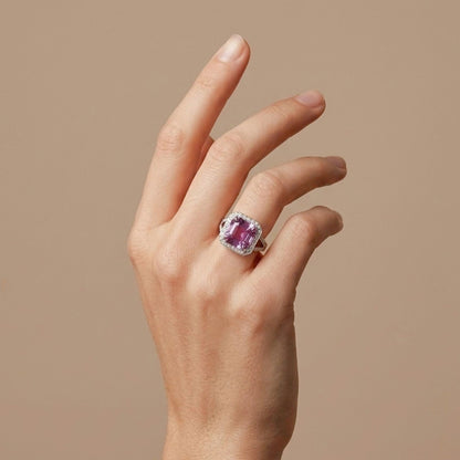 14K 8.03ct Asscher Cut Kunzite 0.98cttw VS White Diamond Ring