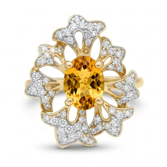 14K 1.46ct Oval Yellow Congo Tourmaline 0.41cttw VS White Diamonds Ring