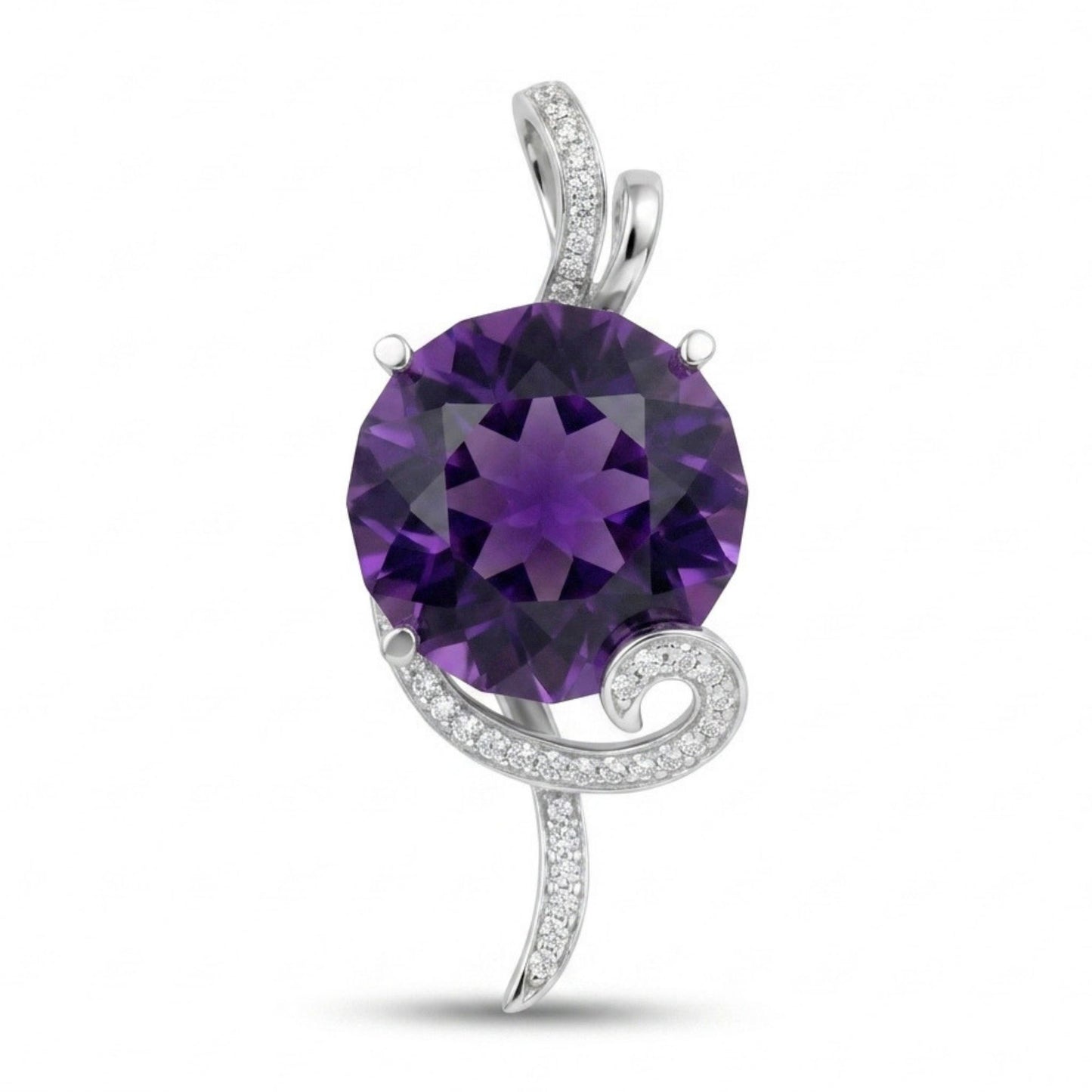 14K 10.89ct Round Amethyst 0.19cttw VS White Diamond Pendant