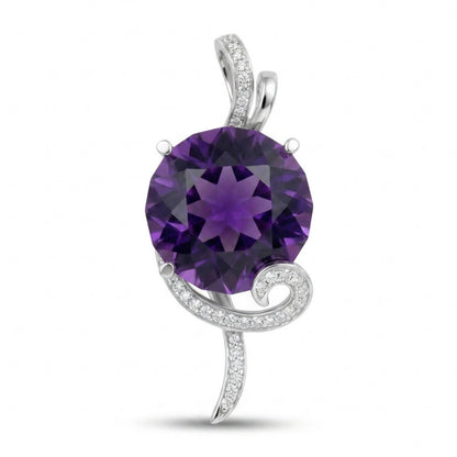 14K 10.89ct Round Amethyst 0.19cttw VS White Diamond Pendant