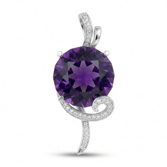 14K 10.89ct Round Amethyst 0.19cttw VS White Diamond Pendant