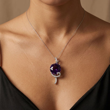 14K 10.89ct Round Amethyst 0.19cttw VS White Diamond Pendant