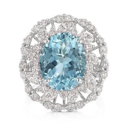 14K 4.10ct Oval Santa Maria Aquamarine 1.78cttw VS White Diamonds Ring