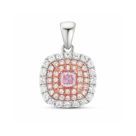 14K 0.09cttw Cushion Pink Diamond 0.29cttw Pink & White Diamonds Pendant