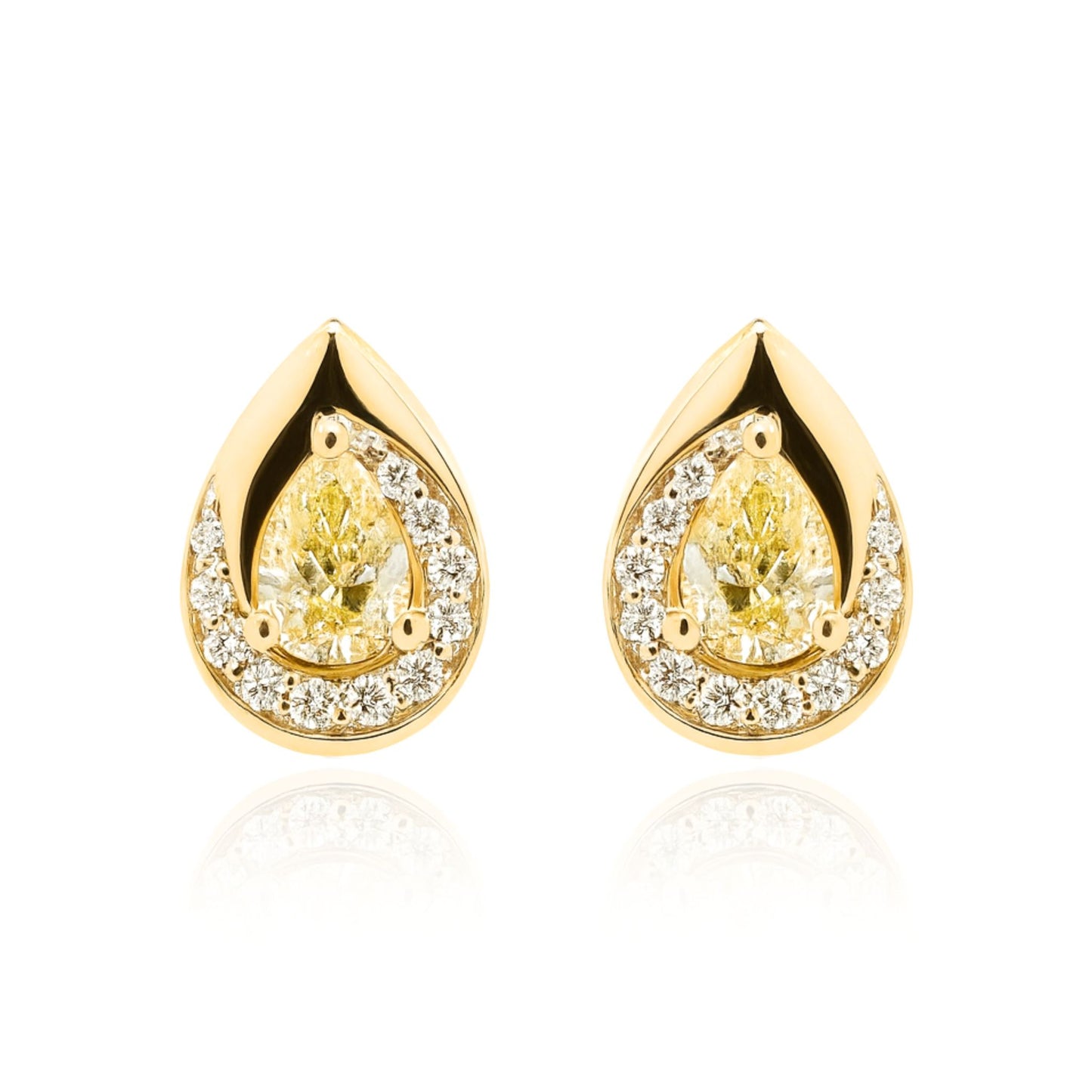 14K 0.50cttw Pear Shape VS Yellow Diamond 0.12cttw VS White Diamonds Stud Earrings