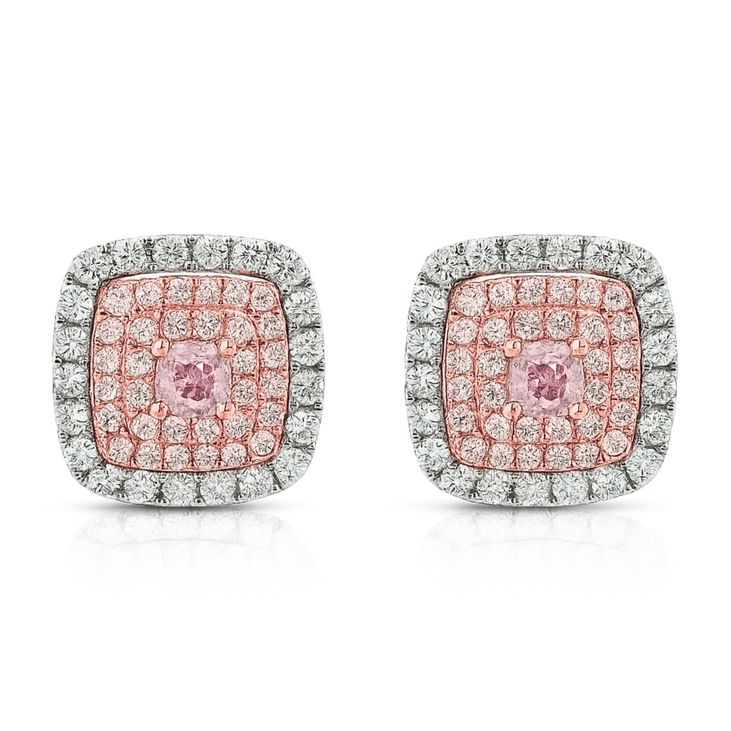 14K 0.14cttw Cushion Pink Diamond 0.52cttw Pink & White Diamond Stud Earrings