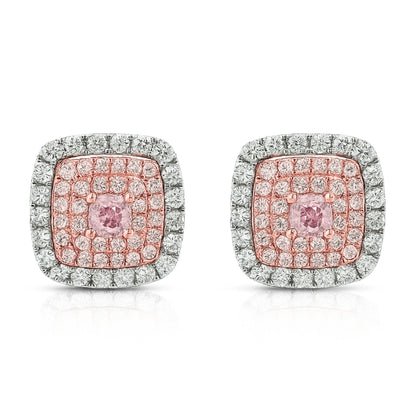 14K 0.14cttw Cushion Pink Diamond 0.52cttw Pink & White Diamond Stud Earrings