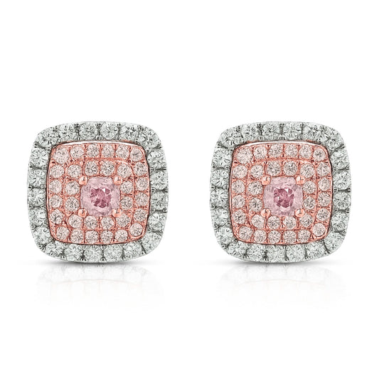 14K 0.14cttw Cushion Pink Diamond 0.52cttw Pink & White Diamond Stud Earrings