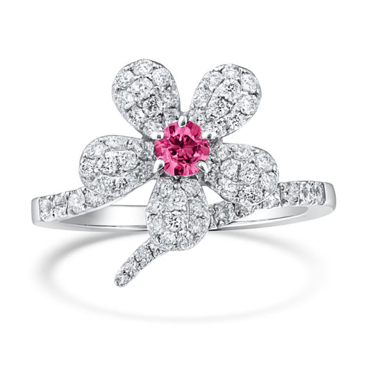 14K 0.18ct Round Mahenge Pink Spinel 0.82cttw White Diamonds Ring