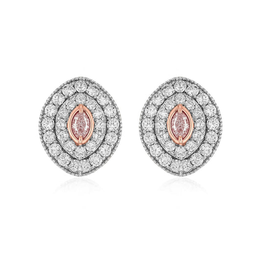 14K 0.19cttw Marquise Pink Diamond 0.75cttw VS White Diamonds Stud Earrings