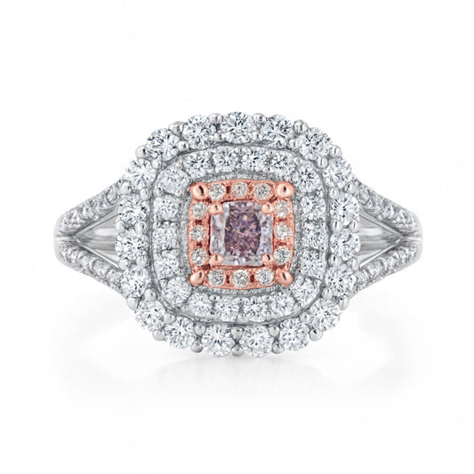 14K 0.22ct Cushion SI2 Fancy Purplish Pink Diamond 0.74cttw Pink & White Diamonds Ring GIA #5221381672