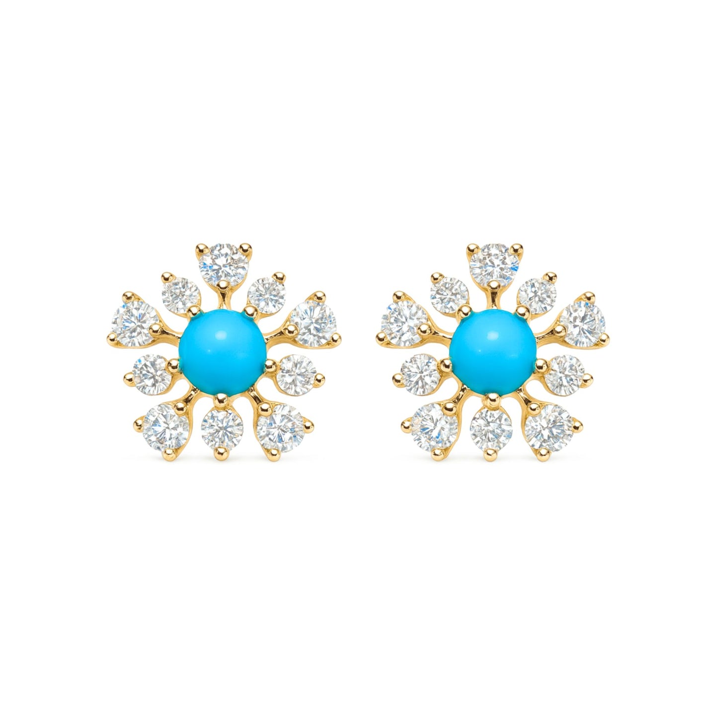 14K 0.28cttw Round Sleeping Beauty Turquoise 0.45cttw VS White Diamonds Stud Earrings