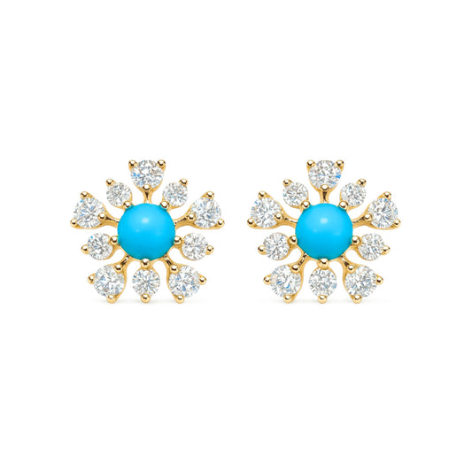 14K 0.28cttw Round Sleeping Beauty Turquoise 0.45cttw VS White Diamonds Stud Earrings