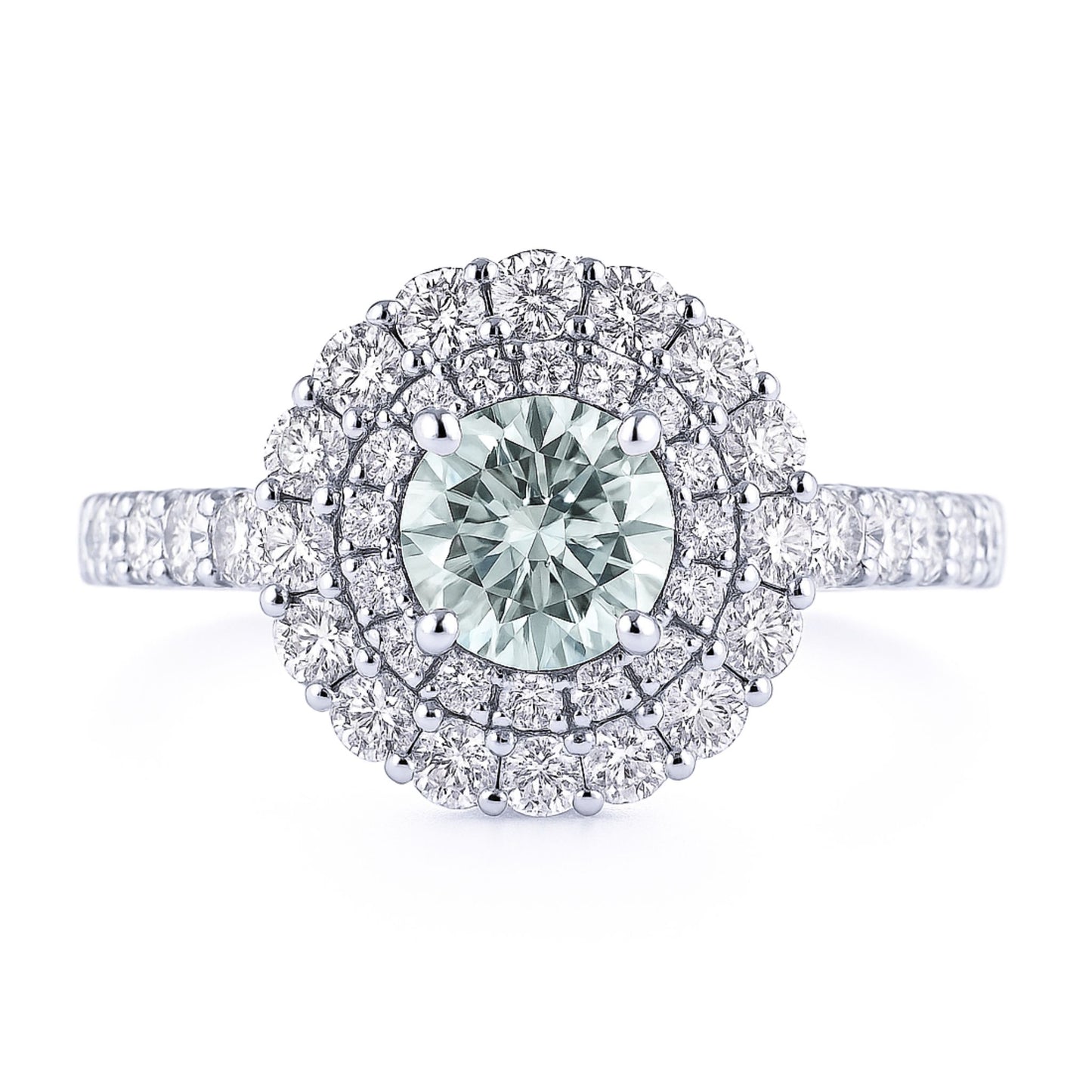 14K 0.29ct Round Light Blue Diamond 0.90cttw VS White Diamonds Ring