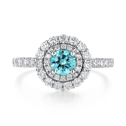 14K 0.30ct Round Paraiba 0.90cttw VS White Diamonds Ring