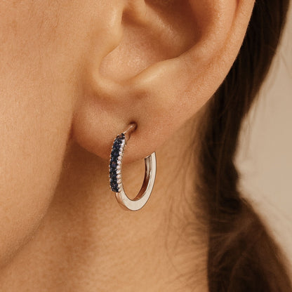 14K 0.31cttw Round Blue Sapphire Hoop Earrings