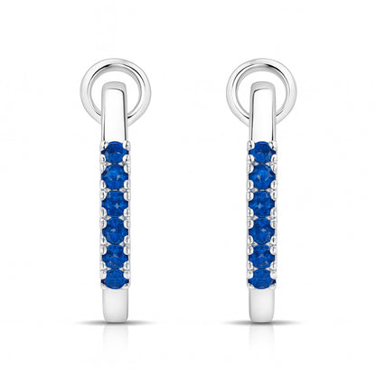 14K 0.31cttw Round Blue Sapphire Hoop Earrings