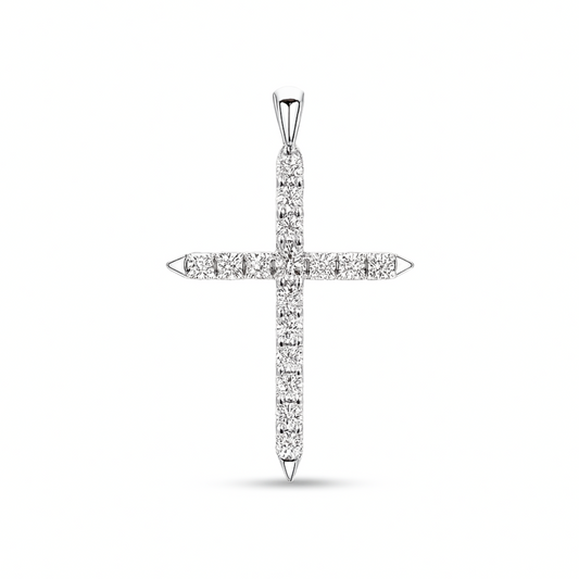 14K 0.42cttw Round VS White Diamond Cross Pendant