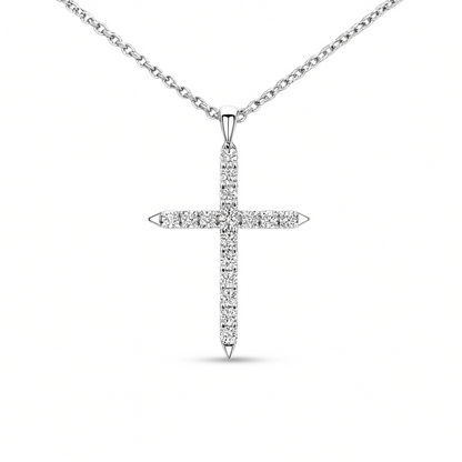 14K 0.42cttw Round VS White Diamond Cross Pendant
