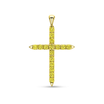 14K 0.43cttw Round Yellow Diamond Cross Pendant