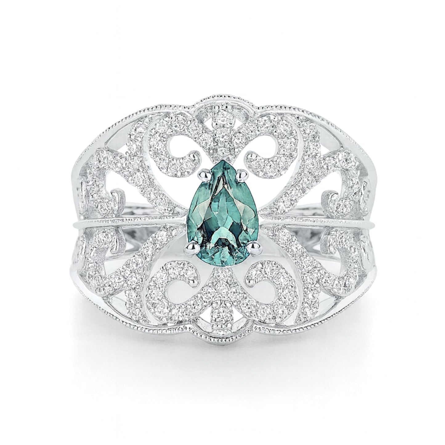 14K 0.49ct Pear Shape Alexandrite 0.38cttw VS White Diamonds Ring