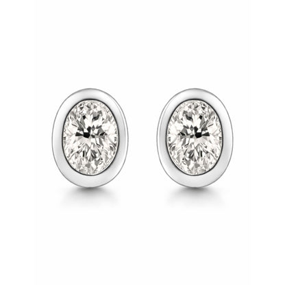 14K 0.49cttw Oval VS White Diamond Bezel Set Stud Earrings