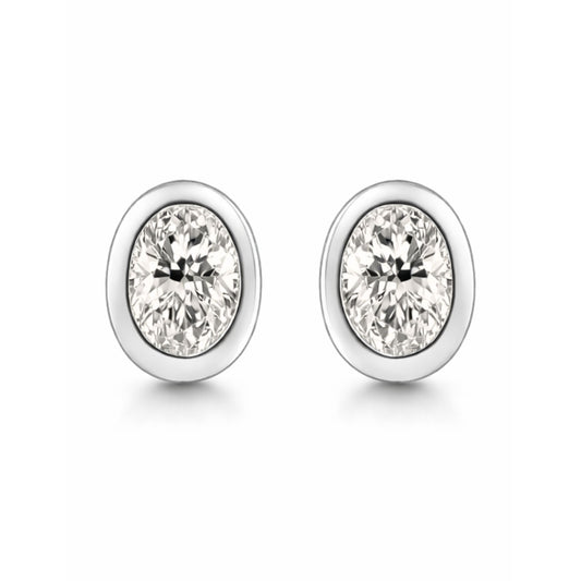 14K 0.49cttw Oval VS White Diamond Bezel Set Stud Earrings