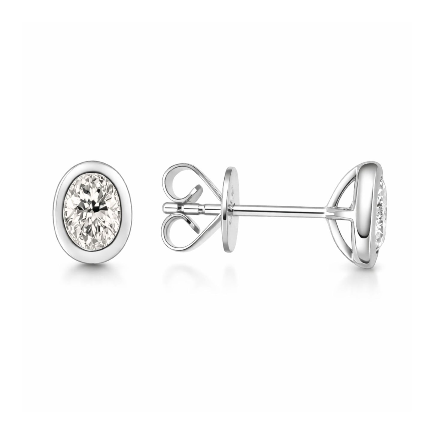 14K 0.49cttw Oval VS White Diamond Bezel Set Stud Earrings