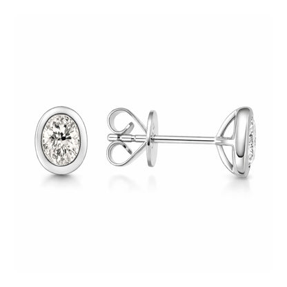 14K 0.49cttw Oval VS White Diamond Bezel Set Stud Earrings