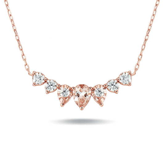14K 0.50ct Pear Shape Morganite 0.21cttw White Diamonds Necklace