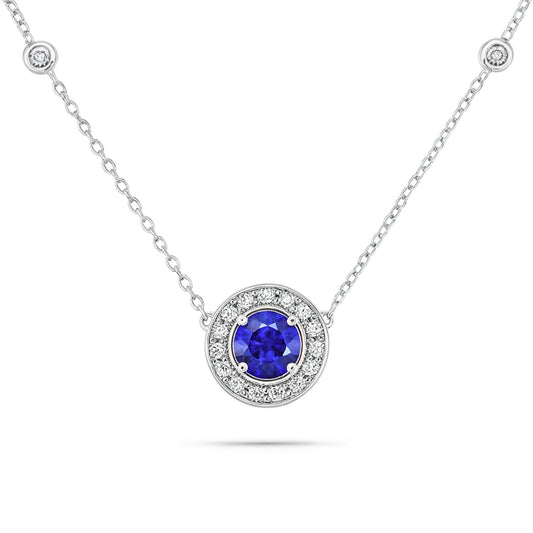 14K 0.60ct Round Blue Wing Tanzanite 0.33cttw VS White Diamonds Necklace