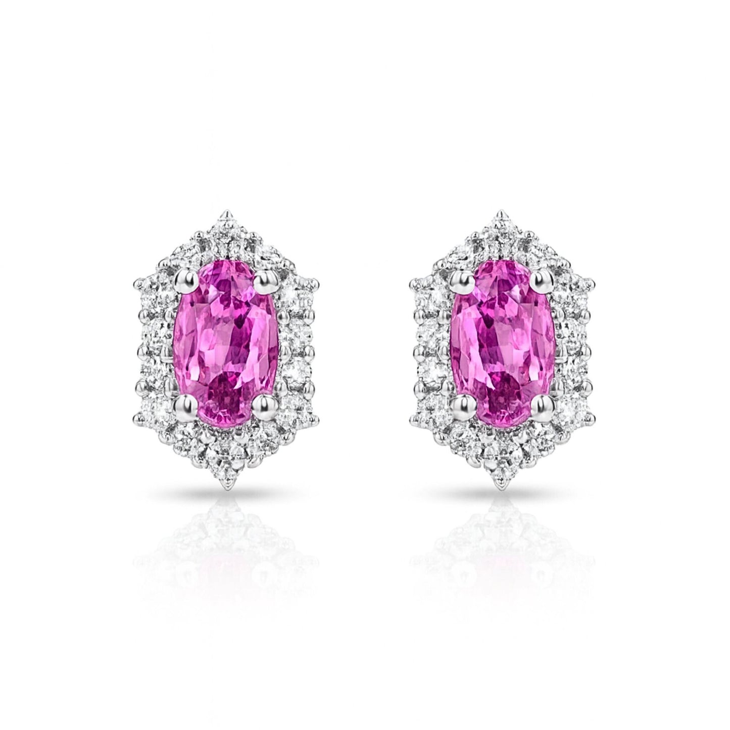 14K 0.60cttw Oval Pink Sapphire 0.2cttw White Diamonds Stud Earrings