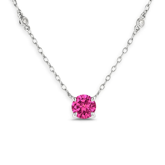 14K 0.70ct Round Mahenge Pink Spinel 0.04cttw White Diamonds Necklace