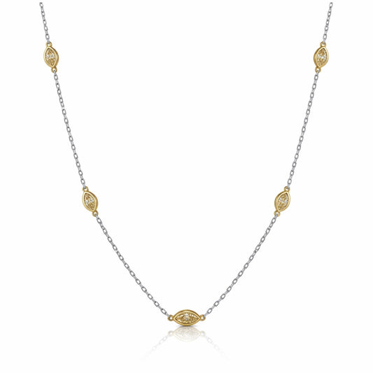 14K 0.75cttw Marquise VS Yellow Diamond Station Necklace