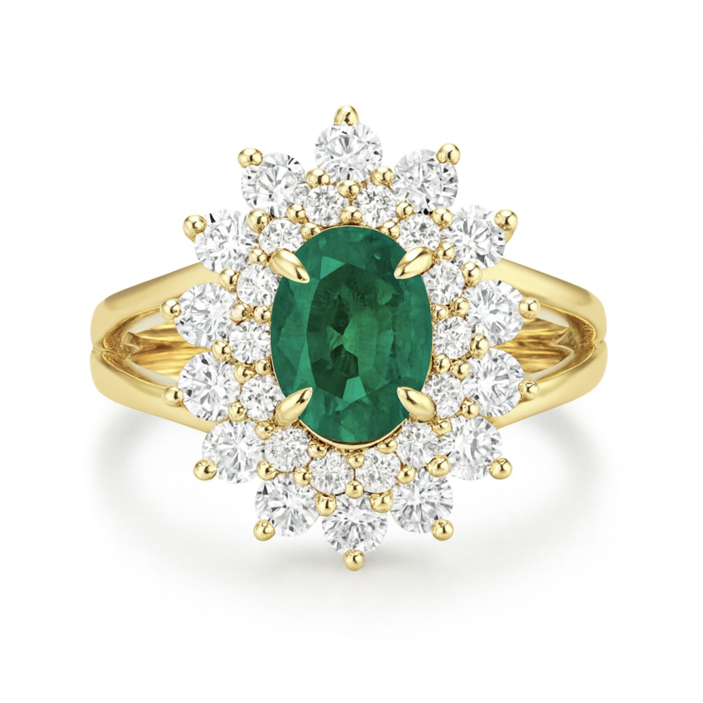 14K 0.80ct Oval Colombian Emerald 1.02cttw VS White Diamonds Ring