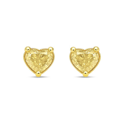 14K 0.80cttw Heart Shape VS Yellow Diamond Solitaire Stud Earrings
