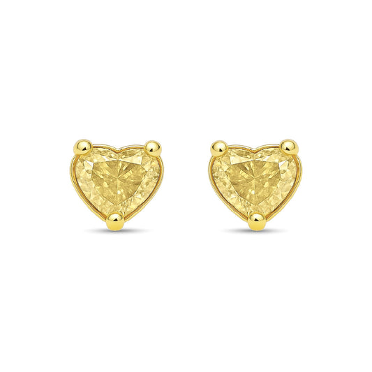 14K 0.80cttw Heart Shape VS Yellow Diamond Solitaire Stud Earrings