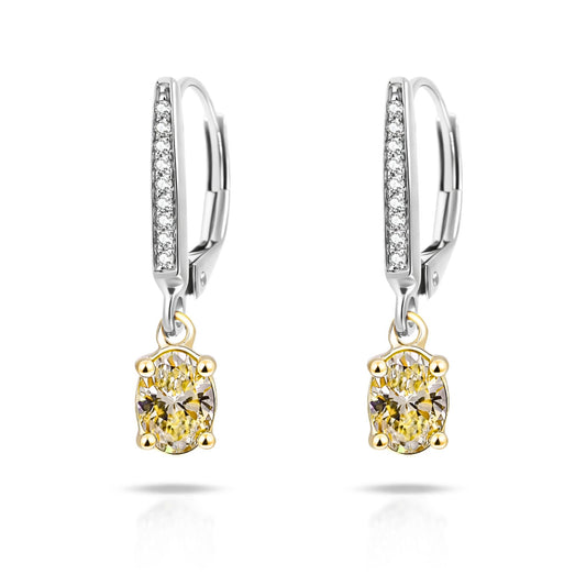 14K 0.82cttw Oval VS Yellow Diamonds 0.07cttw VS White Diamond Drop Earrings