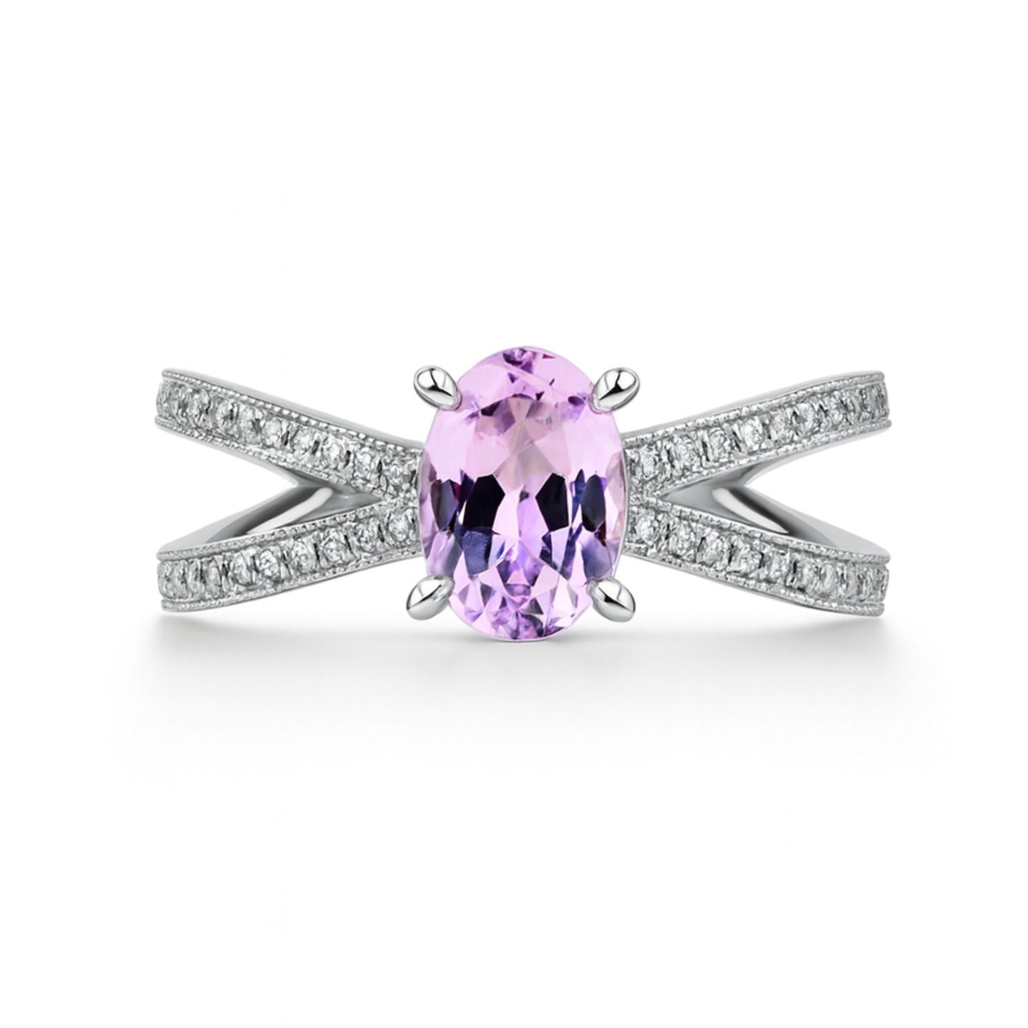 14K 0.84ct Oval Pink Imperial Topaz 0.41cttw White Diamonds Ring