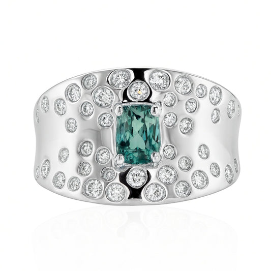 14K 0.95ct Cushion Alexandrite 0.53cttw VS White Diamonds Ring
