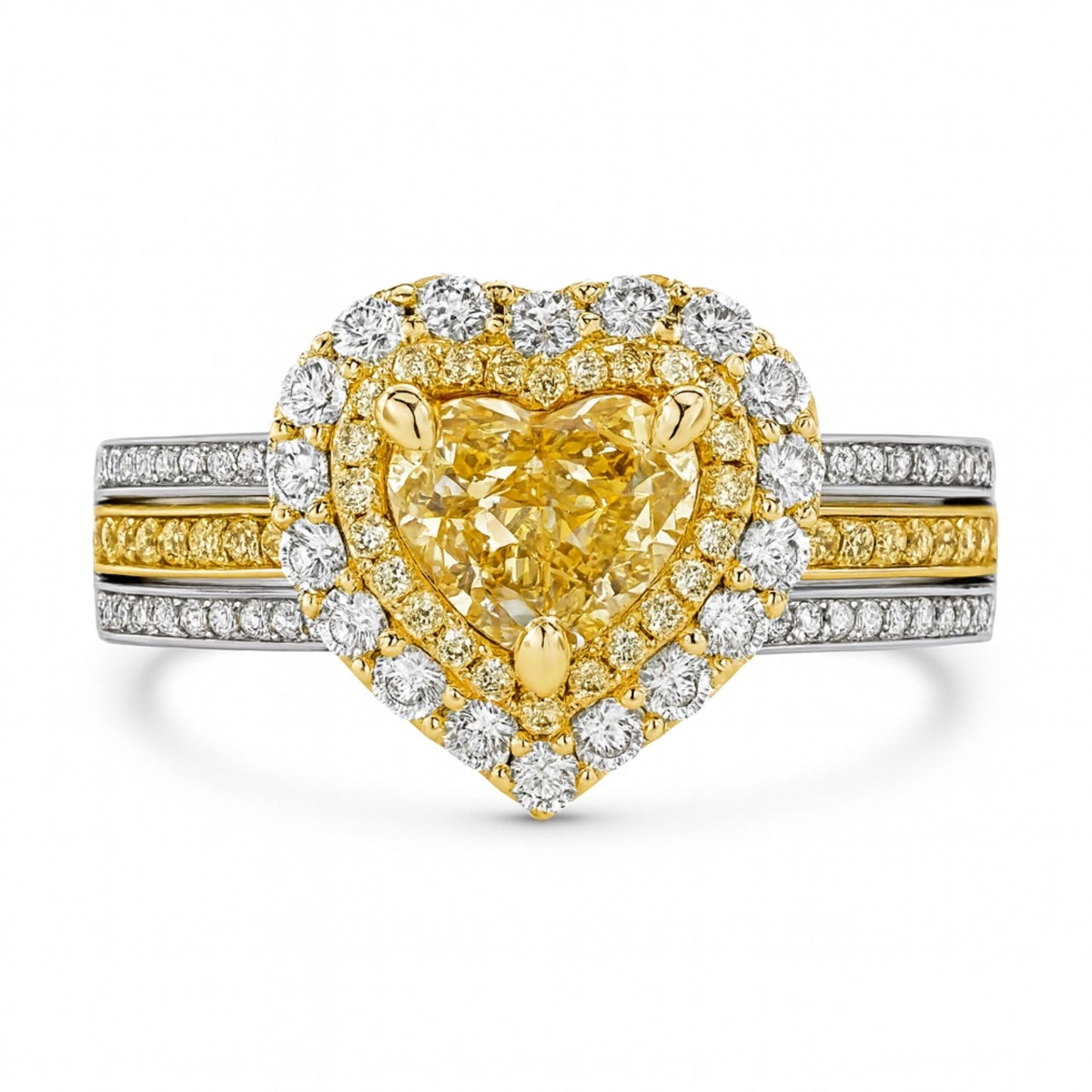 14K 1.00ct Heart Shape VS Yellow Diamond 0.70cttw VS Yellow & White Diamonds Ring