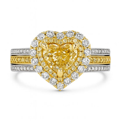 14K 1.00ct Heart Shape VS Yellow Diamond 0.70cttw VS Yellow & White Diamonds Ring