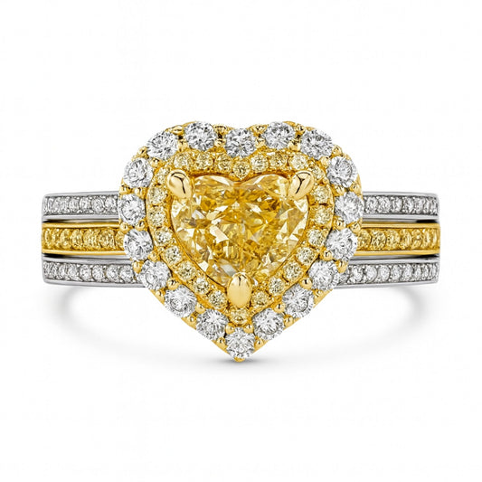 14K 1.00ct Heart Shape VS Yellow Diamond 0.70cttw VS Yellow & White Diamonds Ring