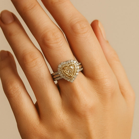 14K 1.00ct Heart Shape VS Yellow Diamond 0.70cttw VS Yellow & White Diamonds Ring