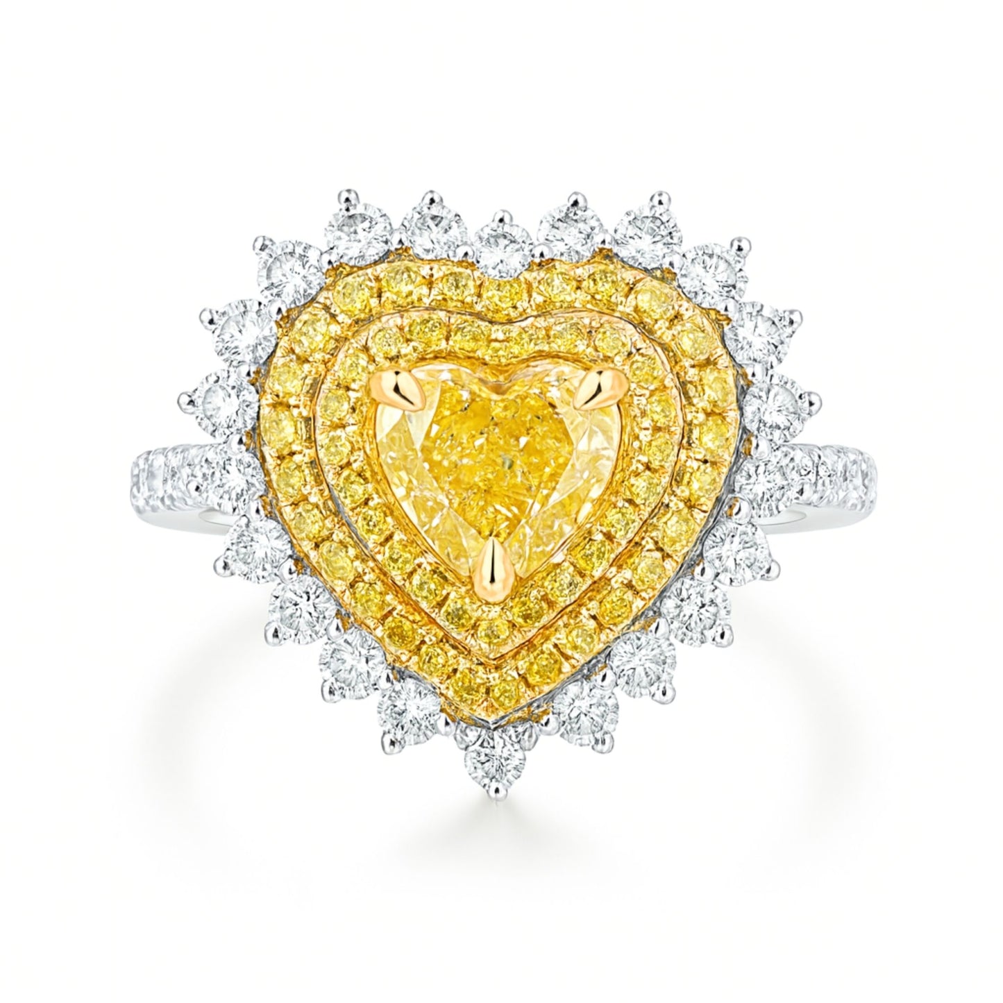 14K 1.00ct Heart Shape VS Yellow Diamond 1.10cttw VS Yellow & White Diamonds Ring