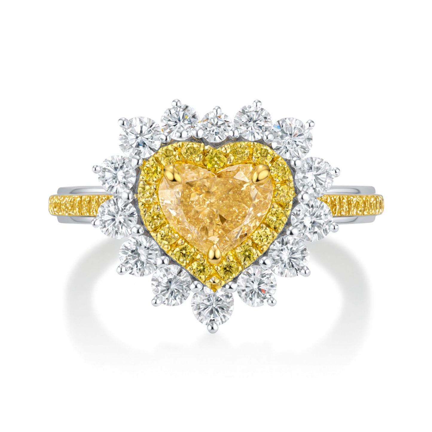 14K 1.00ct Heart Shape VS Yellow Diamond 1.22cttw VS Yellow & White Diamonds Ring