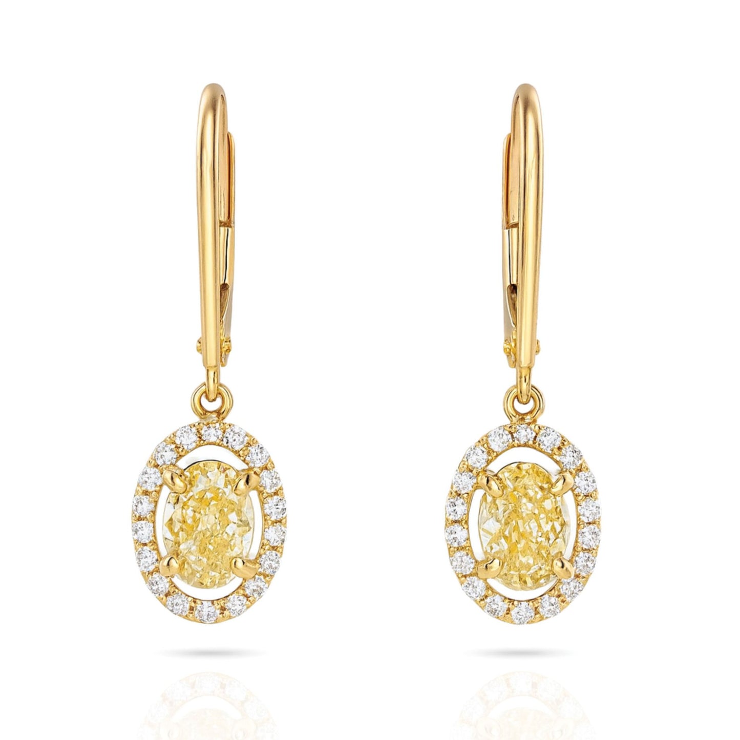 14K 1.00cttw Oval VS Yellow Diamond 0.18cttw VS White Diamonds Drop Earrings
