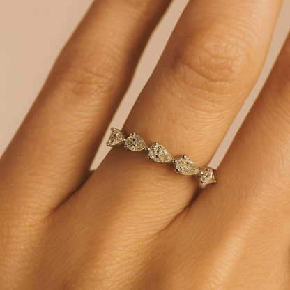 14K 1.00cttw Pear Shape VS Yellow Diamond Band Ring