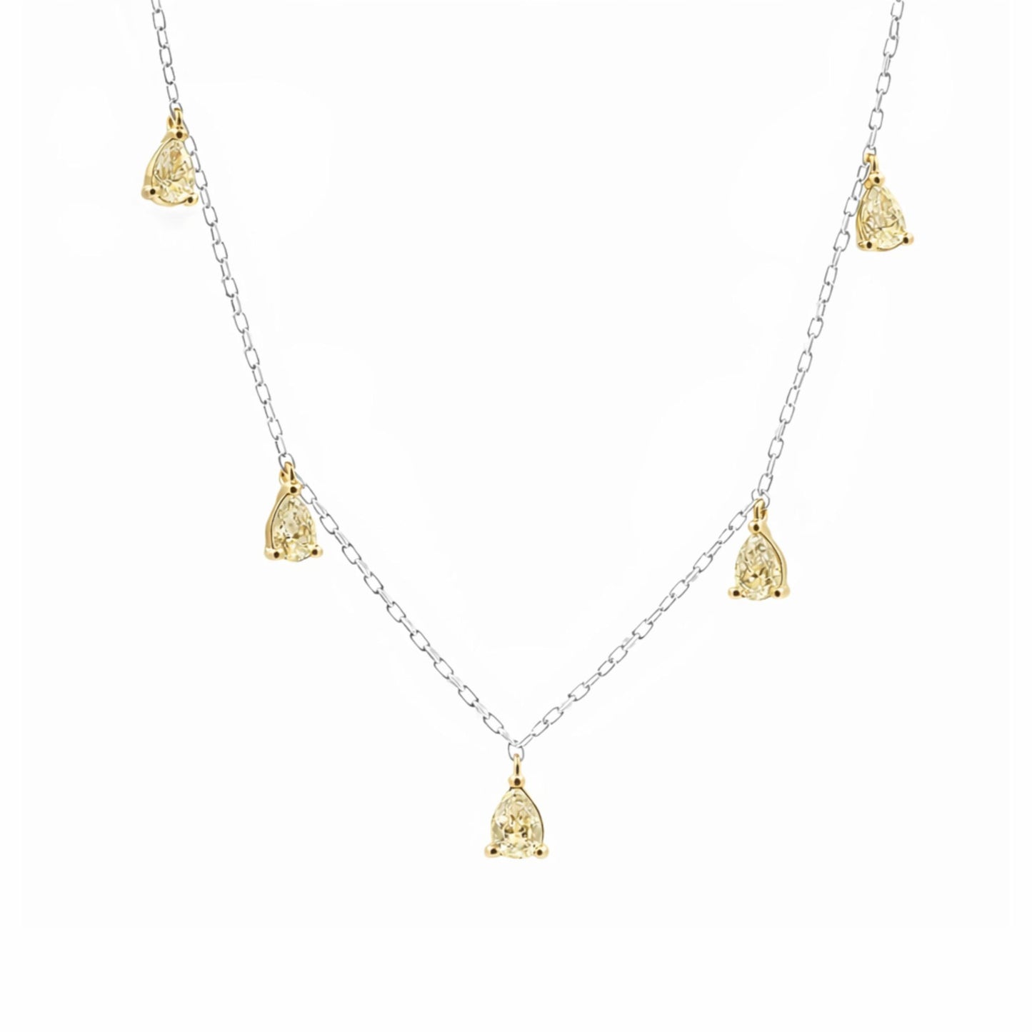 14K 1.00cttw Pear Shape VS Yellow Diamond Station Necklace